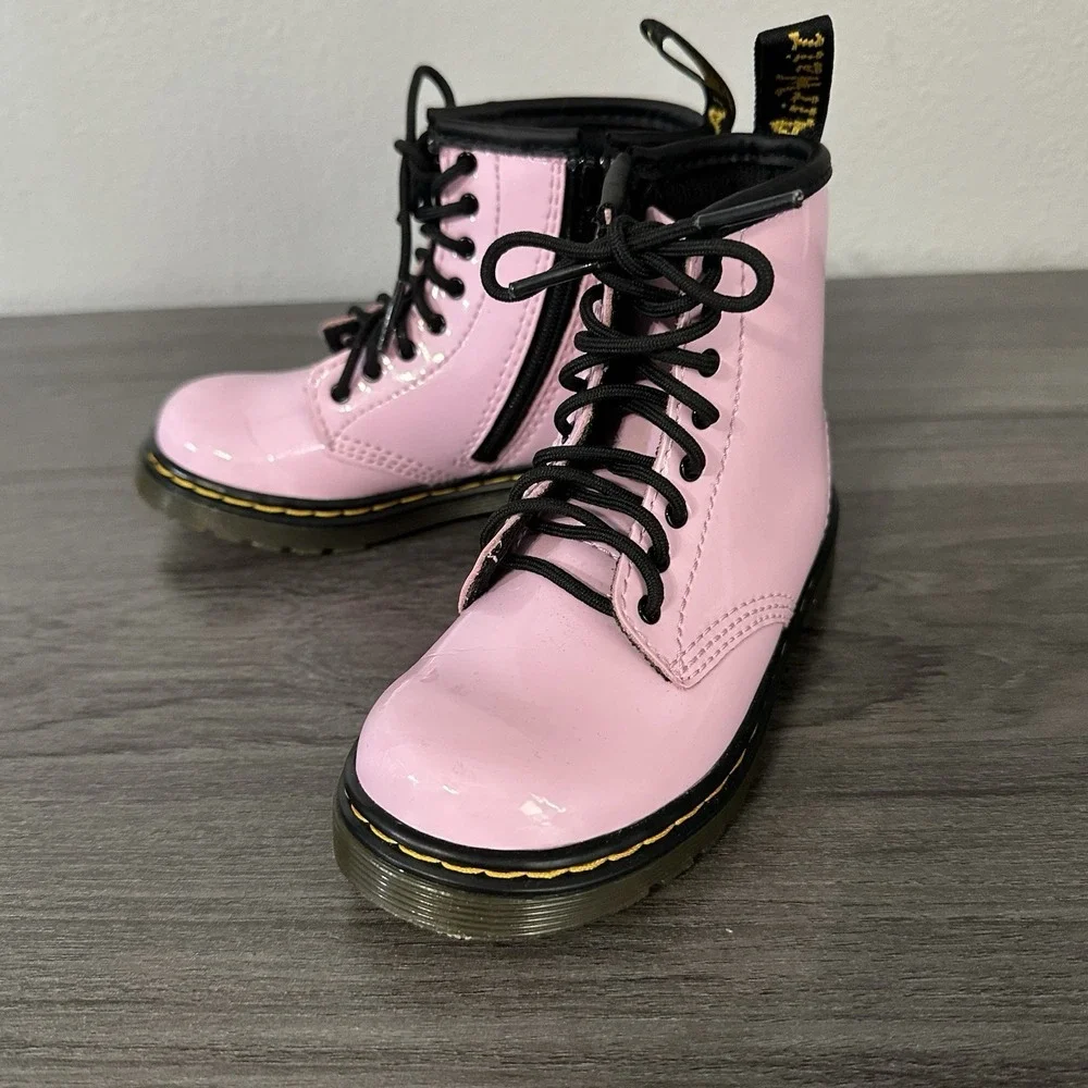 Dr. Martens Kids 1460 Toddler Size 9 Pink Patent Combat Boots Side Zip
